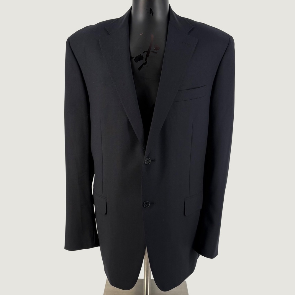 Canali Blazer Mens 56L Black 100% Wool Travel Water Resistant Italy 42L